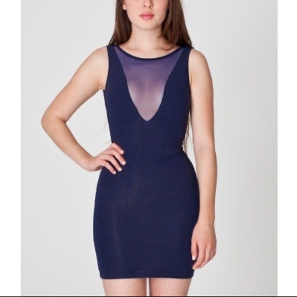 American Apparel navy blue deep V mesh dress